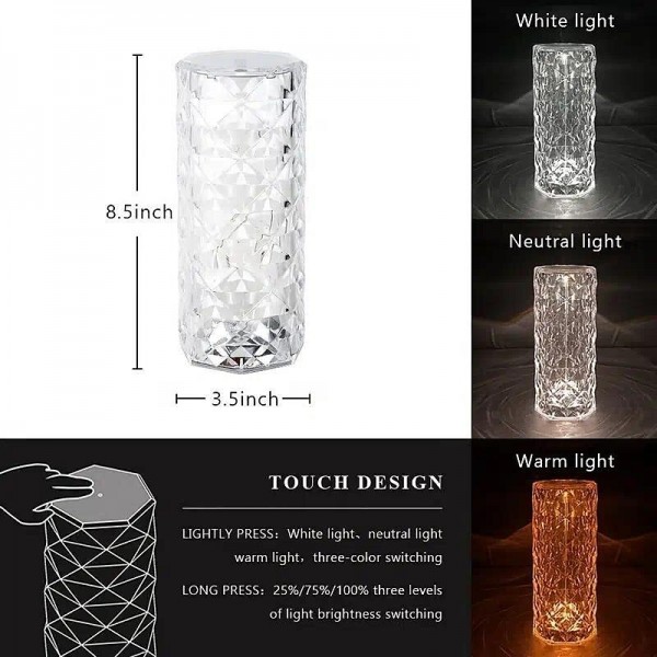Crystal Table Lamp Rose Light LED Projector 3 Colors Touch Adjustable Romantic Diamond Atmosphere Light USB Touch Night Light For Bar, Bedroom, Christmas Valentine's Gift For Kids Girls Lover Crystal Table Lamp Rose Light LED Projector 3 Colors Touch Adjustable Romantic Diamond Atmosphere Light USB Touch Night Light For Bar, Bedroom, Christmas Valentine's Gift For Kids Girls Lover
