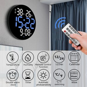 LED Digital Wall Clock Large Screen Silent Temperature Date Day Display Timing Electronic Clock Calendar Mounted Alarm Dining Room Decor with Remote