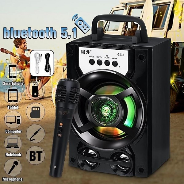 Bluetooth 5.1v Portable PA Speaker With/without Microphone Color Changing LED Light Rechargeable Karaoke Machine Supports TF Card/USB FM , Perfect for Party Bluetooth 5.1v Portable PA Speaker With/without Microphone Color Changing LED Light Rechargeable Karaoke Machine Supports TF Card/USB FM , Perfect for Party
