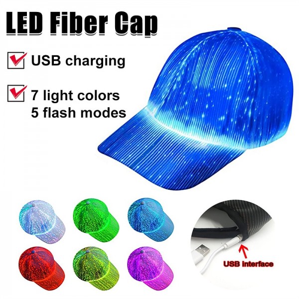 Fiber Optic Cap LED Hat with 7 Colors Luminous Glowing EDC Baseball Hats USB Charging Light up caps Event Party LED Christmas Cap for Event Holiday Fiber Optic Cap LED Hat with 7 Colors Luminous Glowing EDC Baseball Hats USB Charging Light up caps Event Party LED Christmas Cap for Event Holiday