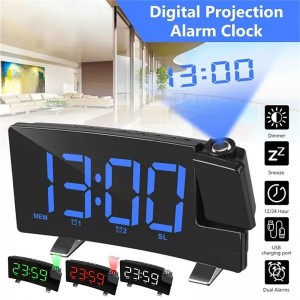Projection Clocks FM Radio Curved-Screen Digital Alarm Clock LED Display with Dimmer Dual Alarm with USB Charging Port 12/24 Hours Backup Battery for Clock Setting