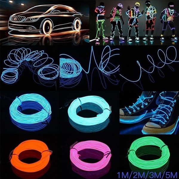 1M/2M/3M/5M LED EL Wire Stage Lights Glow Light Strip Flexible Neon for Party Christmas 1M/2M/3M/5M LED EL Wire Stage Lights Glow Light Strip Flexible Neon for Party Christmas