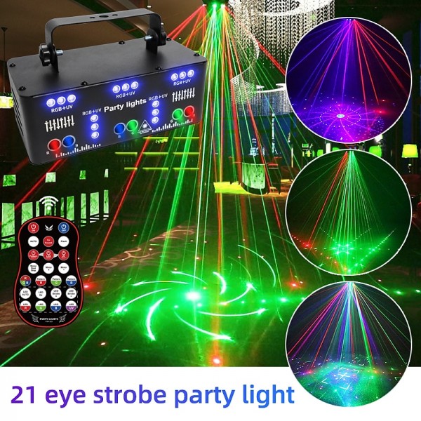 21 EYE RGB Disco DJ Beam Laser Light Projector DMX Remote Strobe Stage Lighting Effect Xmas Party Holiday Halloween Lights 21 EYE RGB Disco DJ Beam Laser Light Projector DMX Remote Strobe Stage Lighting Effect Xmas Party Holiday Halloween Lights