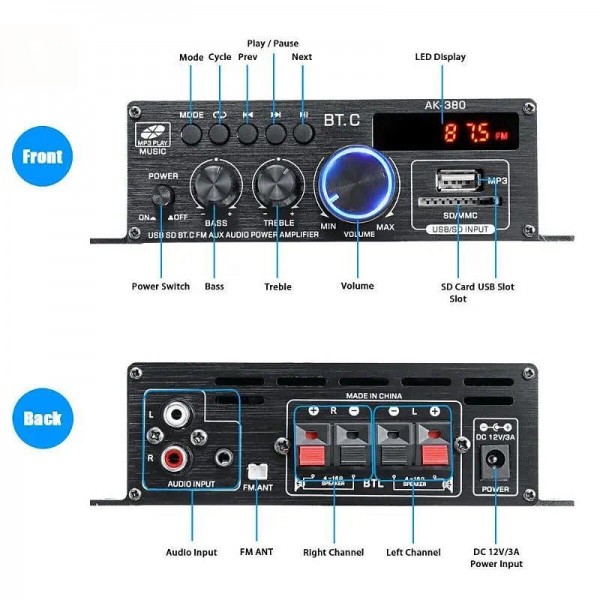 High Quality 1 Set 800W 2 Channel BT Mini HIFI Power Amplifier Audio Stereo Amp Home Car FM High Quality 1 Set 800W 2 Channel BT Mini HIFI Power Amplifier Audio Stereo Amp Home Car FM