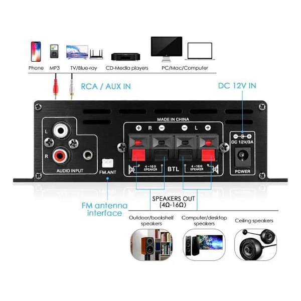 High Quality 1 Set 800W 2 Channel BT Mini HIFI Power Amplifier Audio Stereo Amp Home Car FM High Quality 1 Set 800W 2 Channel BT Mini HIFI Power Amplifier Audio Stereo Amp Home Car FM
