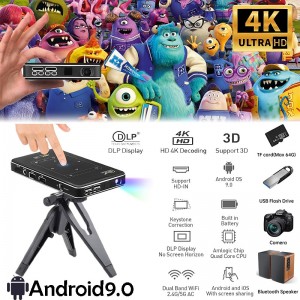 MK95 DLP Mini Projector Smart TV Android 9.0 7000 Lumens 2+16G 5G WiFi BT4.2 4K 1080P Full HD Movie Proyector Compatible with iOS and Android HDMI USB TF
