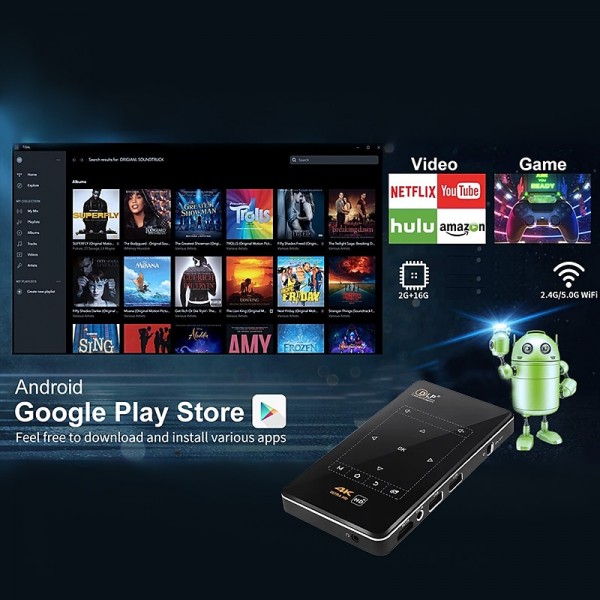 MK95 DLP Mini Projector Smart TV Android 9.0 7000 Lumens 2+16G 5G WiFi BT4.2 4K 1080P Full HD Movie Proyector Compatible with iOS and Android HDMI USB TF MK95 DLP Mini Projector Smart TV Android 9.0 7000 Lumens 2+16G 5G WiFi BT4.2 4K 1080P Full HD Movie Proyector Compatible with iOS and Android HDMI USB TF