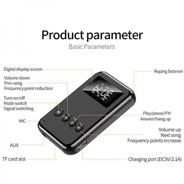 9 IN 1 bluetooth 5.0 Audio Transmitter Receiver Stereo Music Wireless Adapter 3.5mm AUX Jack FM Transmitter for Car TV MP3 PC 9 IN 1 bluetooth 5.0 Audio Transmitter Receiver Stereo Music Wireless Adapter 3.5mm AUX Jack FM Transmitter for Car TV MP3 PC