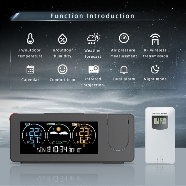 Electronic Projection Clock Perpetual Calendar Weather Station Weather Forecast Temperature And humidity Color Screen Digital alarm Clock Electronic Projection Clock Perpetual Calendar Weather Station Weather Forecast Temperature And humidity Color Screen Digital alarm Clock