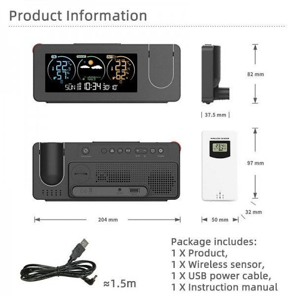 Electronic Projection Clock Perpetual Calendar Weather Station Weather Forecast Temperature And humidity Color Screen Digital alarm Clock Electronic Projection Clock Perpetual Calendar Weather Station Weather Forecast Temperature And humidity Color Screen Digital alarm Clock