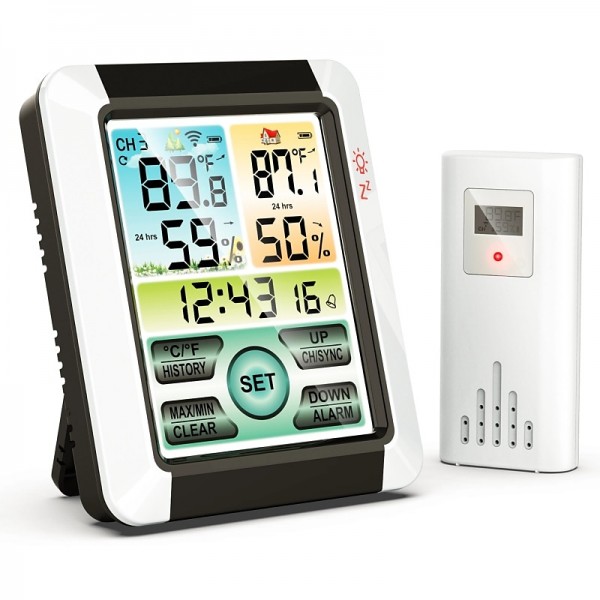 Indoor Outdoor Thermometer Wireless Digital Hygrometer Thermostat Temperature & Humidity Monitor with Touchscreen LCD Backlight Indoor Outdoor Thermometer Wireless Digital Hygrometer Thermostat Temperature & Humidity Monitor with Touchscreen LCD Backlight