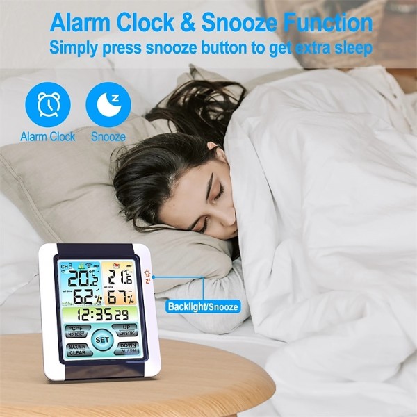 Indoor Outdoor Thermometer Wireless Digital Hygrometer Thermostat Temperature & Humidity Monitor with Touchscreen LCD Backlight Indoor Outdoor Thermometer Wireless Digital Hygrometer Thermostat Temperature & Humidity Monitor with Touchscreen LCD Backlight